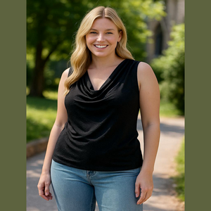Black Sleeveless Drape Neck Top